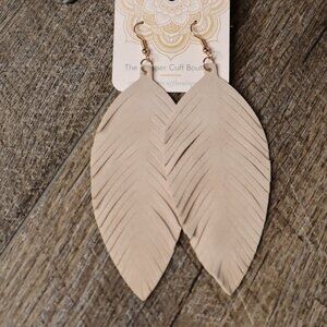 Large Ivory Leather Leaf Earrings | Genuine Leather | Lightweight Statement
